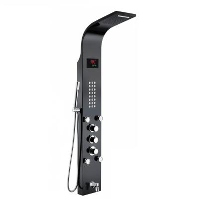 Aquieen 5-in-1 Wall-Mounted Black Shower Panel Set | Heavy-Duty SS304 Body with Overhead Shower, Hand Shower, Body Jet, Spout, Hot & Cold Water Flow Control & Temperature Display 1