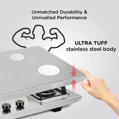 Glen 4 Burner Stainless Steel LPG Gas Stove|10 Years warranty on Burners and Gas Valve|1 Jumbo Forged Brass Burner|Ultra Tough Body|Manual Ignition|360° Revolving Brass Nozzle|1054UTTNDTSS 6