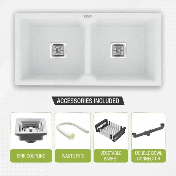 Lipka Crystal White Quartz Double Bowl Kitchen Sink (45 x 20 x 9 Inches) 4