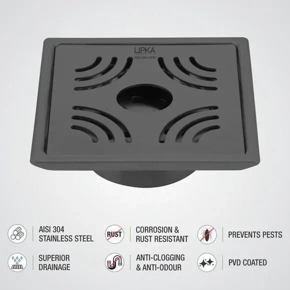 Lipka Purple Exclusive Square Floor Drain in Black PVD Coating (6 x 6 Inches) with Hole & Cockroach Trap 3