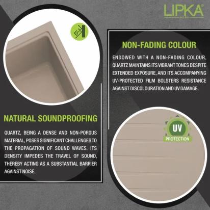 Lipka Sand Choco Quartz Double Bowl with Drainboard Kitchen Sink (45 x 20 x 9 Inches) 3