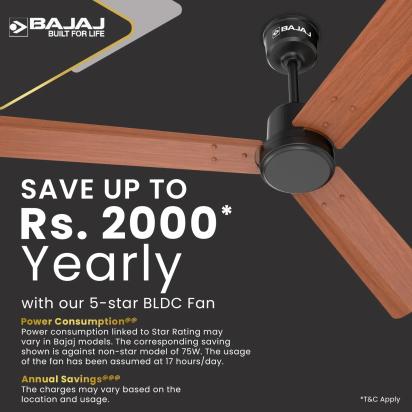 Bajaj Classico Sleek Wood 1200mm Ceiling Fan - Maple Wood by Bajaj : Colours available: Brown 11 5