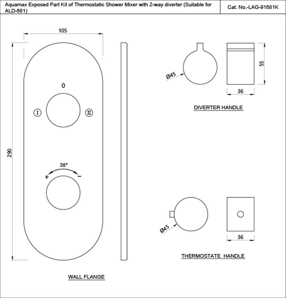 Jaquar Aquamax Exposed Part Kit of Thermostatic Shower Mixer with 2-way diverter - Black Chrome 1