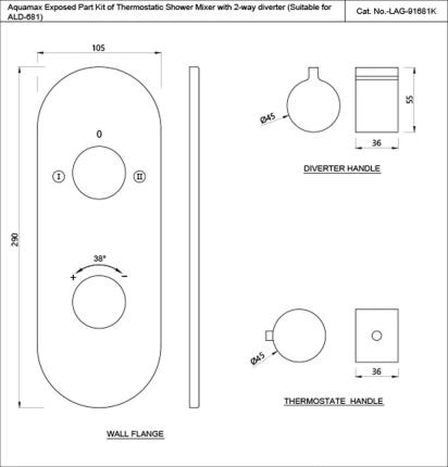 Aquamax Exposed Part Kit of Thermostatic Shower Mixer with 2-way diverter - Black Chrome by Jaquar : Colours available: BlackChrome 1 1