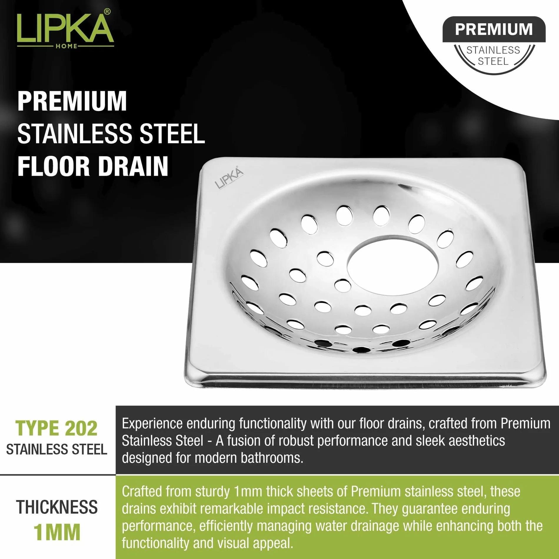 Lipka UNO Square Floor Drain (5 x 5 Inches) with Hole 3