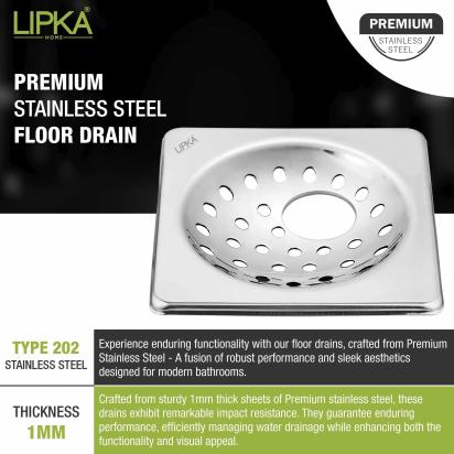 Lipka UNO Square Floor Drain (5 x 5 Inches) with Hole 3