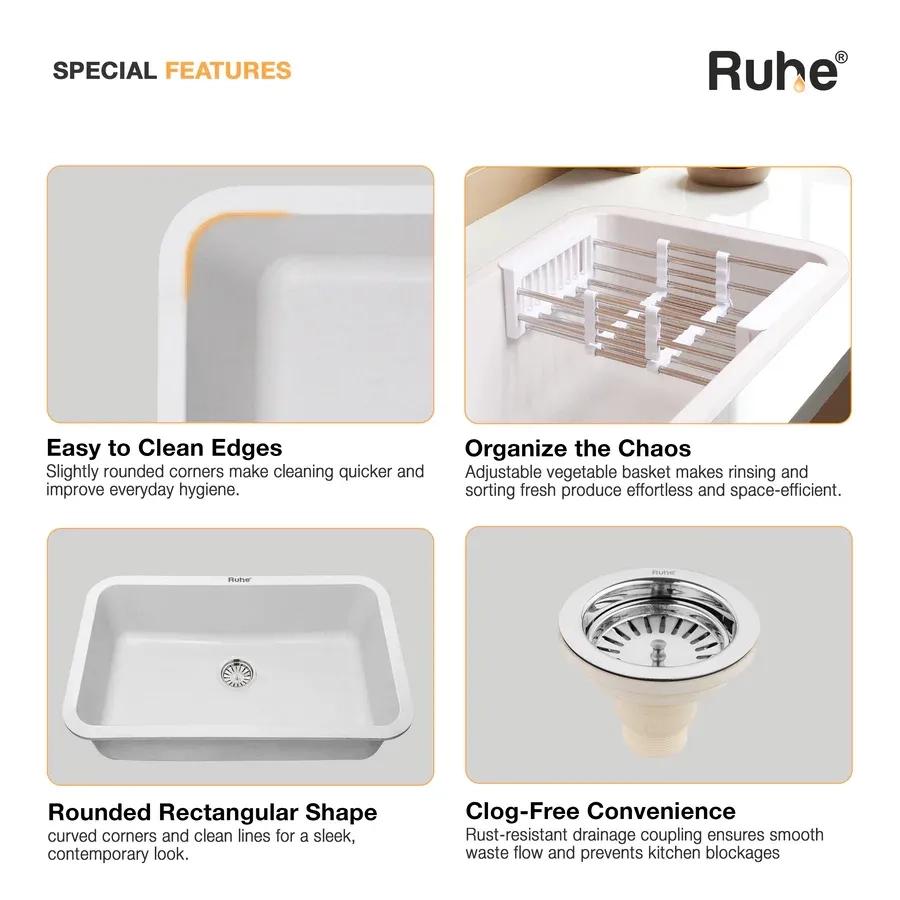 Ruhe Quartz Single Bowl Kitchen Sink 31 X 19 X 9 Inches - White 4