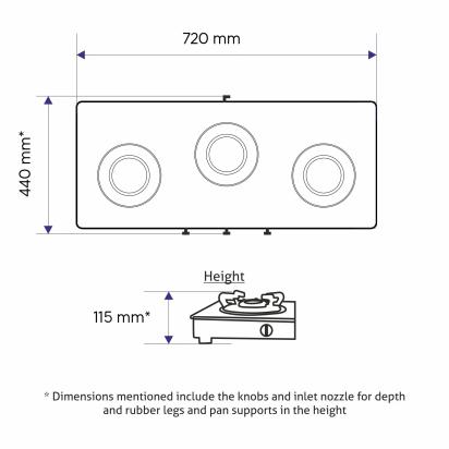 Glen 3 Burner Stainless Steel LPG Gas Stove 72 cm|High Flame Brass Burners|360° Revolving Inlet Nozzle|Manual Ignition|ISI Certified|2 Year Warranty 5