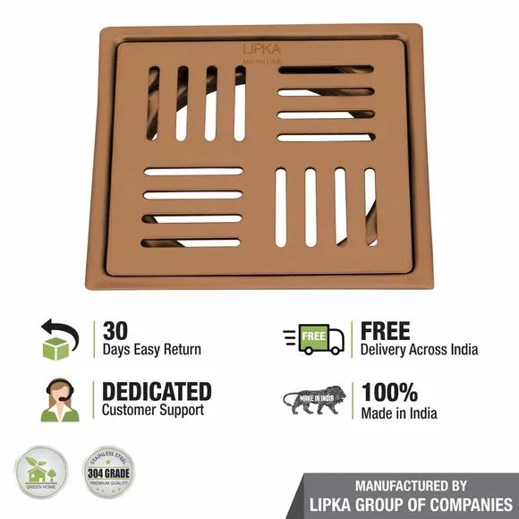 Lipka Pink Exclusive Square Flat Cut Floor Drain in Antique Copper PVD Coating (6 x 6 Inches) 3