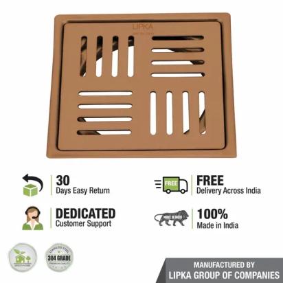 Lipka Pink Exclusive Square Flat Cut Floor Drain in Antique Copper PVD Coating (6 x 6 Inches) 3