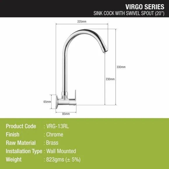 Lipka Virgo Sink Tap Brass Faucet with Round Swivel Spout (20 Inches) 2
