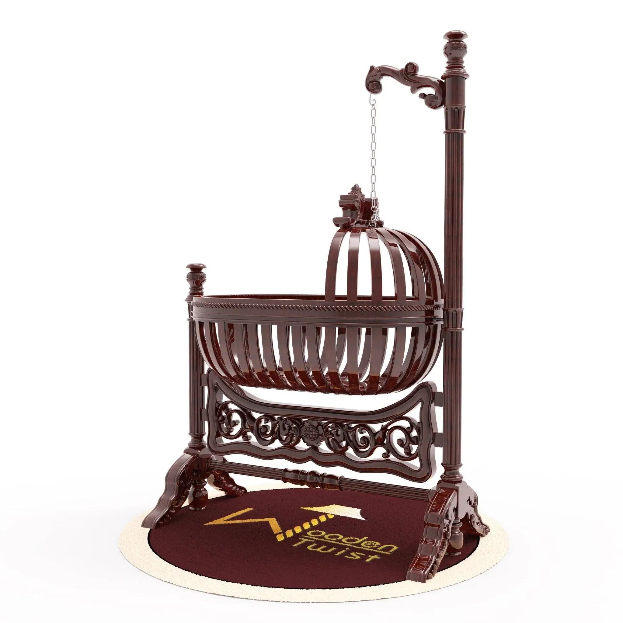 Wooden Twist Royal Teak Wood Baby Cradle (Walnut Finish) 3