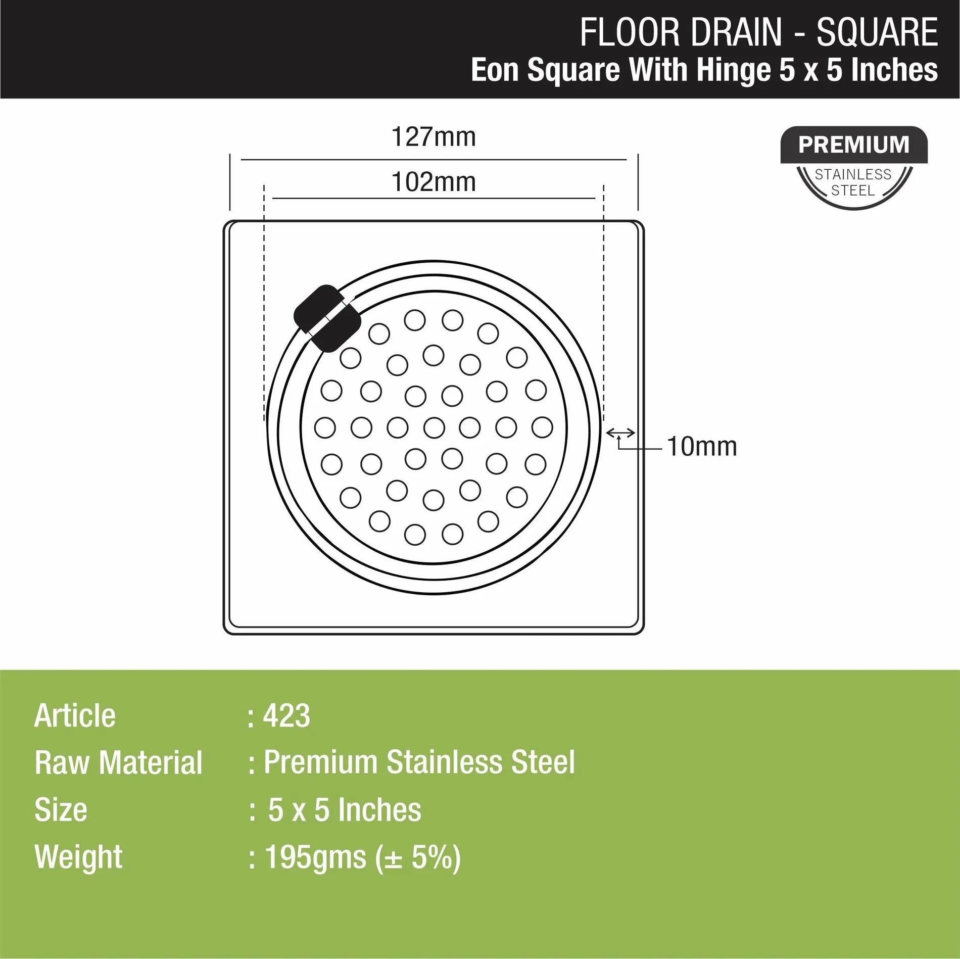 Lipka Eon Square Floor Drain with Hinge (5 x 5 Inches) 1
