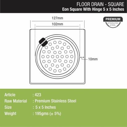 Lipka Eon Square Floor Drain with Hinge (5 x 5 Inches) 1