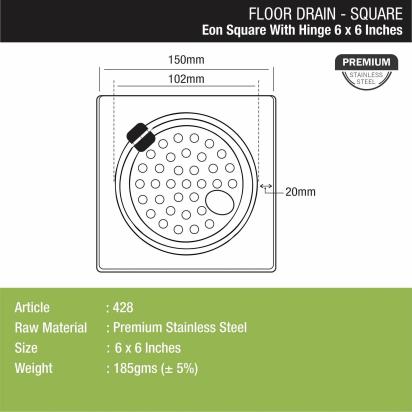 Lipka Eon Square Floor Drain with Hinge and Hole (6 x 6 Inches) 1