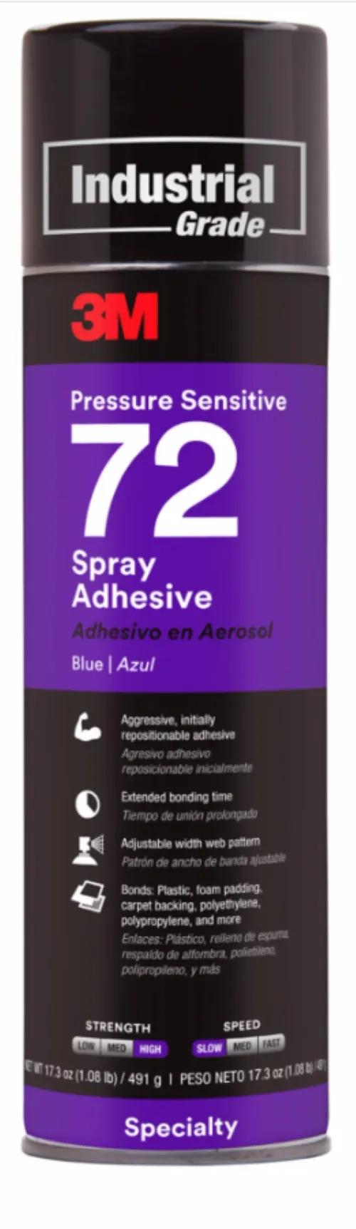 3M™ Pressure Sensitive Spray Adhesive 72, Blue, 24 fl oz Can (Net Wt 17.3 oz), 12 ea/Case, NOT FOR SALE IN CA AND OTHER STATES