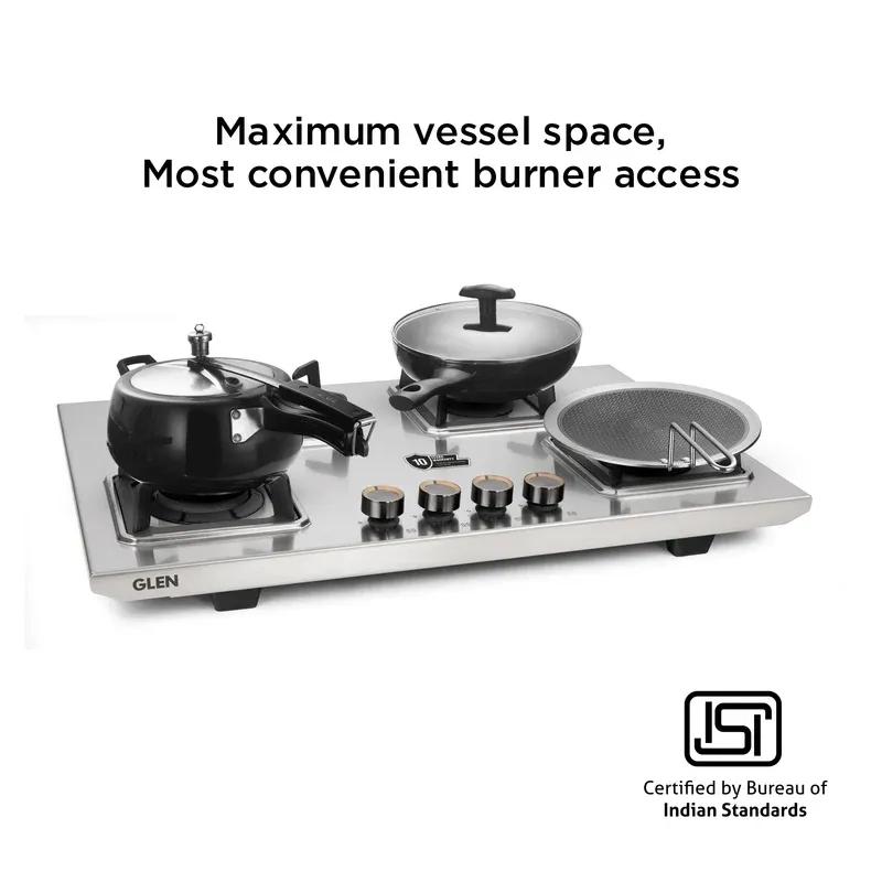 Glen 4 Burner Stainless Steel LPG Gas Stove|10 Years warranty on Burners and Gas Valve|1 Jumbo Forged Brass Burner|Ultra Tough Body|Manual Ignition|360° Revolving Brass Nozzle|1054UTTNDTSS 2