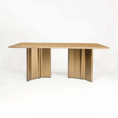 LivingShapes Omar Marble 8 Seater Dining Table with Iron - Brass / Travertine by Living Shapes : Colours available: BurlyWood, GoldMattPVD