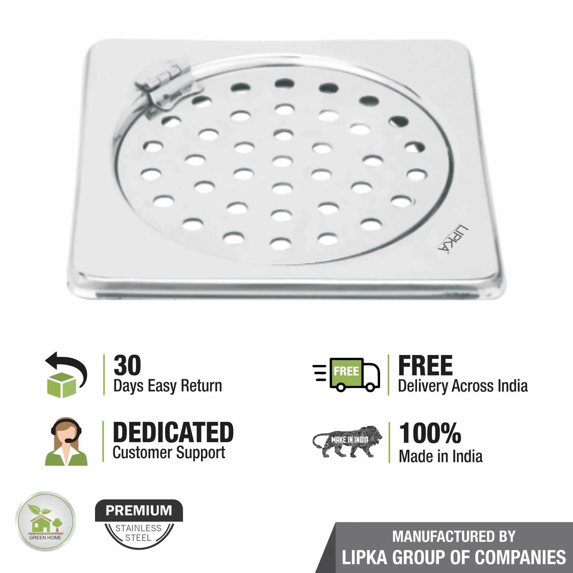 Lipka Eon Square Floor Drain with Plain Jali and Hinge (5 x 5 Inches) 3