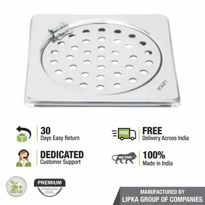 Lipka Eon Square Floor Drain with Plain Jali and Hinge (5 x 5 Inches) 3