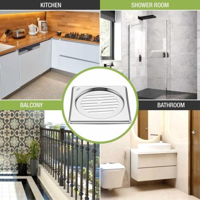 Lipka Eon Square Floor Drain with Golden Classic Jali (5 x 5 Inches) 5