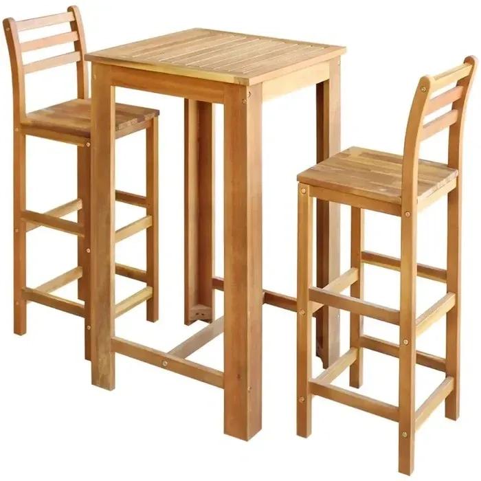 GKW Bar Table Set: 2 - Person Bar Height Acacia Solid Wood Bar Table Set