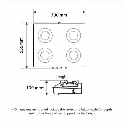 Glen Ultra Slim LPG Gas Stove 4 Burner|Toughened Glass Top|1 Jumbo, 3 Forged Brass Burners|360° Revolving Inlet Nozzle|Manual Ignition|5 Years Warranty On Glass, Valve And Burner|1047USBL 5