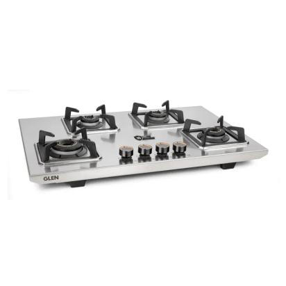 Glen 4 Burner Stainless Steel LPG Gas Stove|10 Years warranty on Burners and Gas Valve|1 Jumbo Forged Brass Burner|Ultra Tough Body|Manual Ignition|360° Revolving Brass Nozzle|1054UTTNDTSS