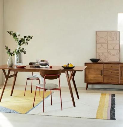 Asian Arts Mid-Century Modern Dining Table | Solid Wood With Angled Legs by Asian Arts : Colours available: Brown 1 2