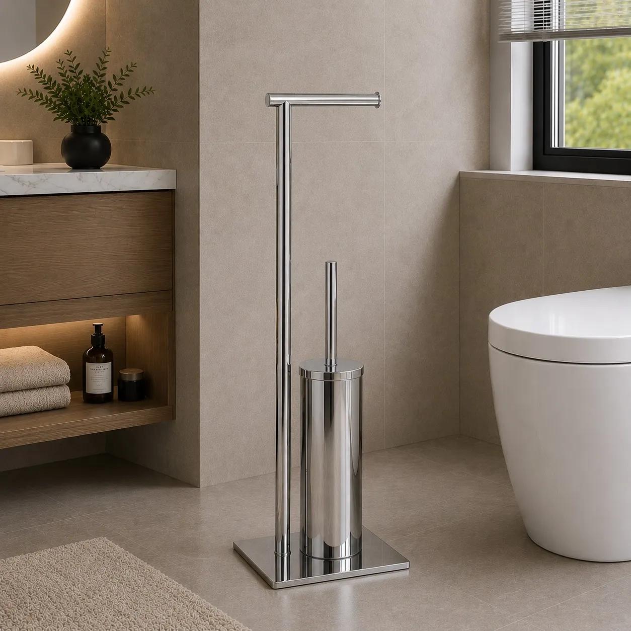 Perk Floor Standing Roll Holder With Toilet Brush Set