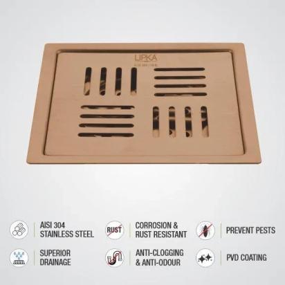 Lipka Pink Exclusive Square Flat Cut Floor Drain in Antique Copper PVD Coating (6 x 6 Inches) 2