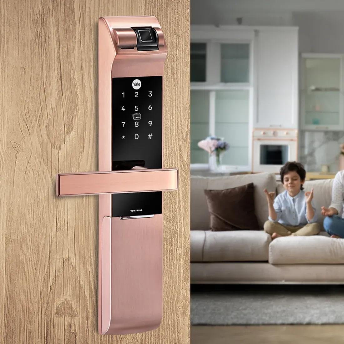 YDM 7116A Smart Lock Red Bronze YDM 7116A Smart Lock with Fingerprint PIN Code RFID Card Mechanical Key Bluetooth module 3