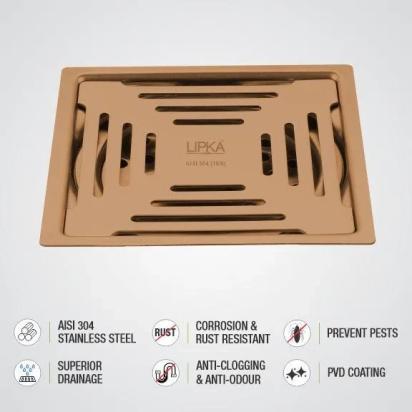 Lipka Green Exclusive Square Flat Cut Floor Drain in Antique Copper PVD Coating (6 x 6 Inches) 2