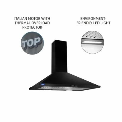 Glen Electric Kitchen Chimney, Pyramid Shape Baffle Filters 90cm 1250 m3/h - Black (6054 BL 90) 2