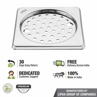 Lipka Eon Square Floor Drain with Plain Jali and Lock (6 x 6 Inches) 4