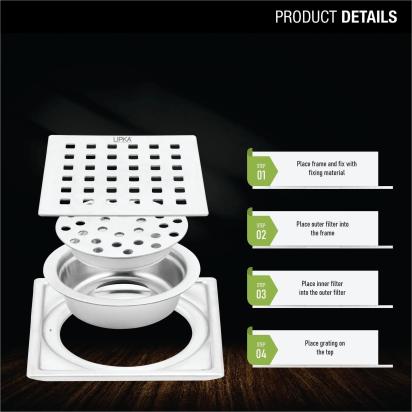 Lipka Red Exclusive Square Floor Drain (6 x 6 Inches) with Cockroach Trap 3