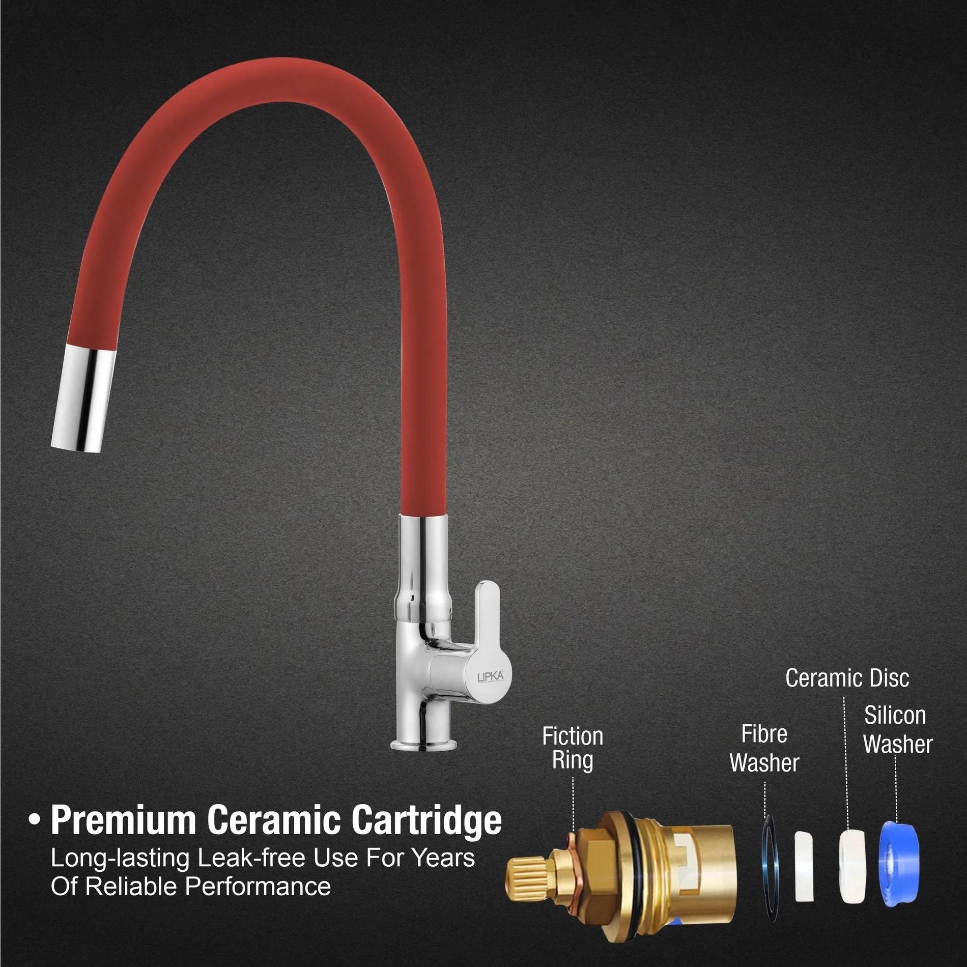 Lipka Fusion Swan Neck Brass Faucet with Flexible Silicone Spout (Red) 4