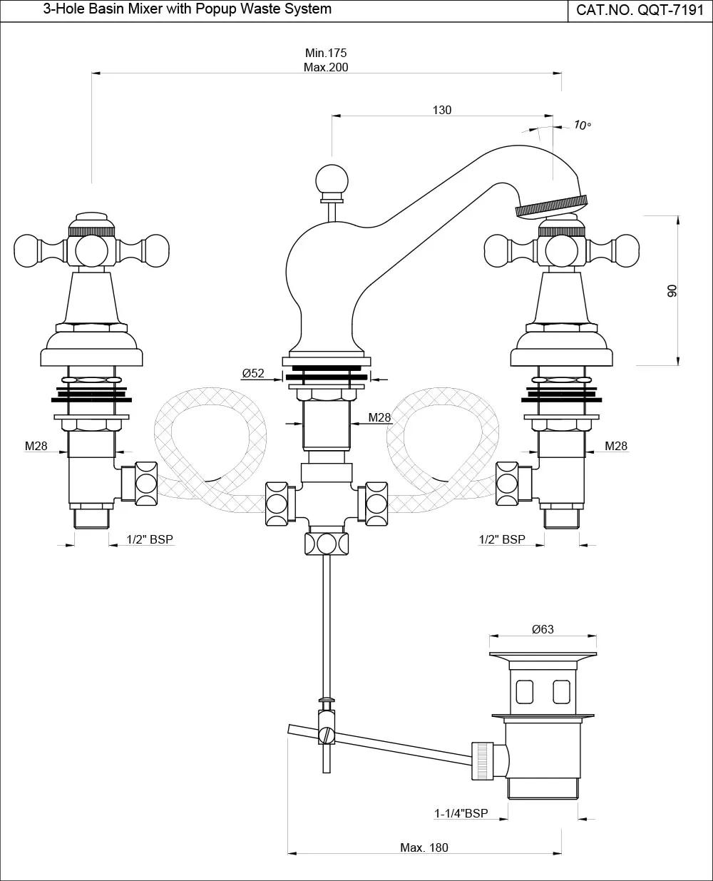 Jaquar 3-Hole Basin Mixer Graphite QQT-GRF-7191 1