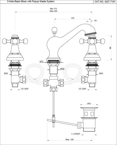 3-Hole Basin Mixer Graphite QQT-GRF-7191 by Jaquar : Colours available: Graphite 1 1