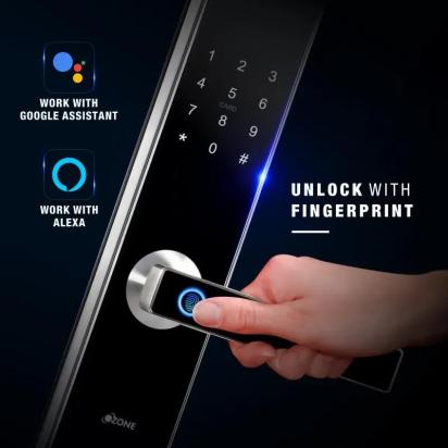 Ozone Smart Bluetooth Lock for Wooden & Metal Doors, 4-Way Access, OzoLife App, Fingerprint, Password, RFID Card, 35-100 mm Door Thickness, Free Installation, 2 Years Warranty (Black | Satin Chrome) by Ozone : Colours available: Black, Chrome 1 1