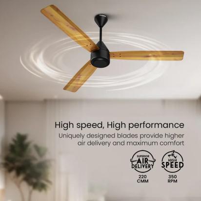 Crompton Energion Groove Remote BLDC Ceiling Fan - Light Pine Wood by Crompton : Colours available: SandyBrown 9 1