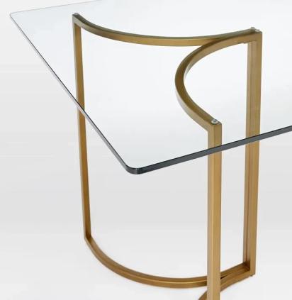Asian Arts Modern Glam Glass Dining Table - Rectangular Top with Curved Gold Metal Base by Asian Arts : Colours available: Gold 9 2