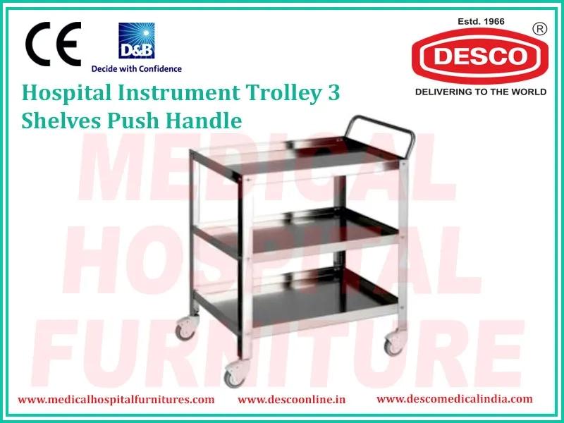 Desco Instrument Trolley 3 Shelves Push Handle