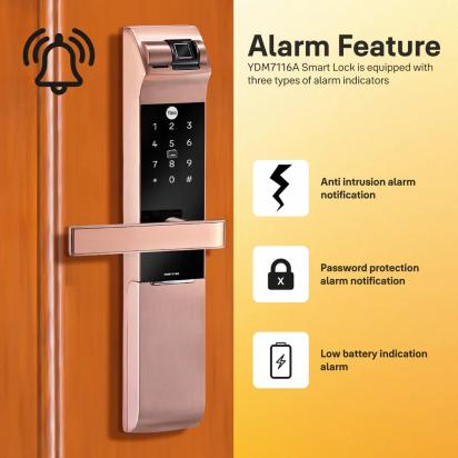YDM 7116A Smart Lock Red Bronze YDM 7116A Smart Lock with Fingerprint PIN Code RFID Card Mechanical Key Bluetooth module by Yale 8 4