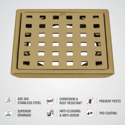 Red Exclusive Square Floor Drain in Yellow Gold PVD Coating (6 x 6 Inches) 2