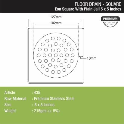 Lipka Eon Square Floor Drain with Plain Jali (5 x 5 Inches) 1
