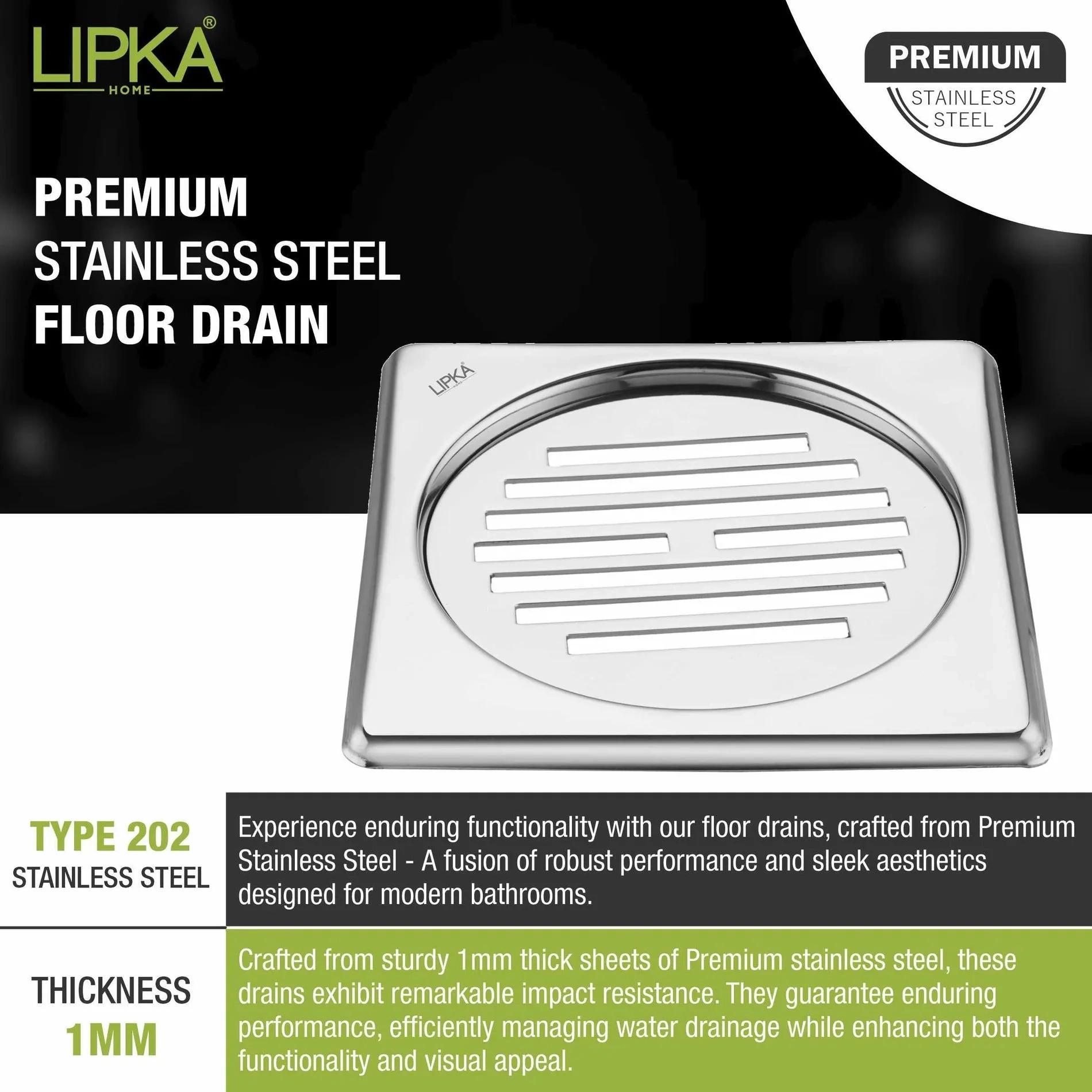 Lipka Eon Square Floor Drain with Golden Classic Jali (5 x 5 Inches) 3