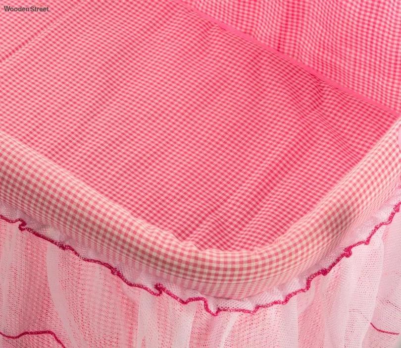 Wooden Street Maia Mosquito Protection Net Movable Steel Baby Cot Pink 3