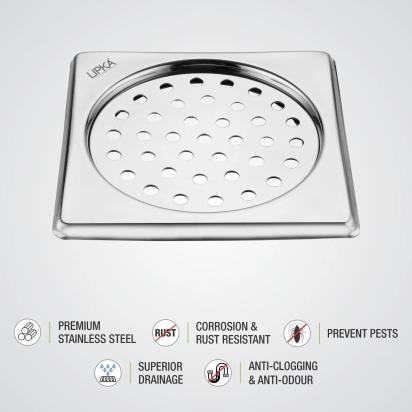 Lipka Eon Square Floor Drain with Plain Jali (5 x 5 Inches) 2