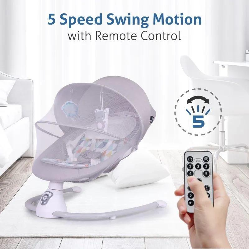 R for Rabbit Cocoon The Smart Auto Baby Swing - Grey Multi 2